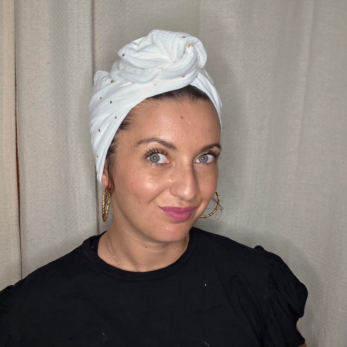 GAZE DE COTON BLANC À POIS