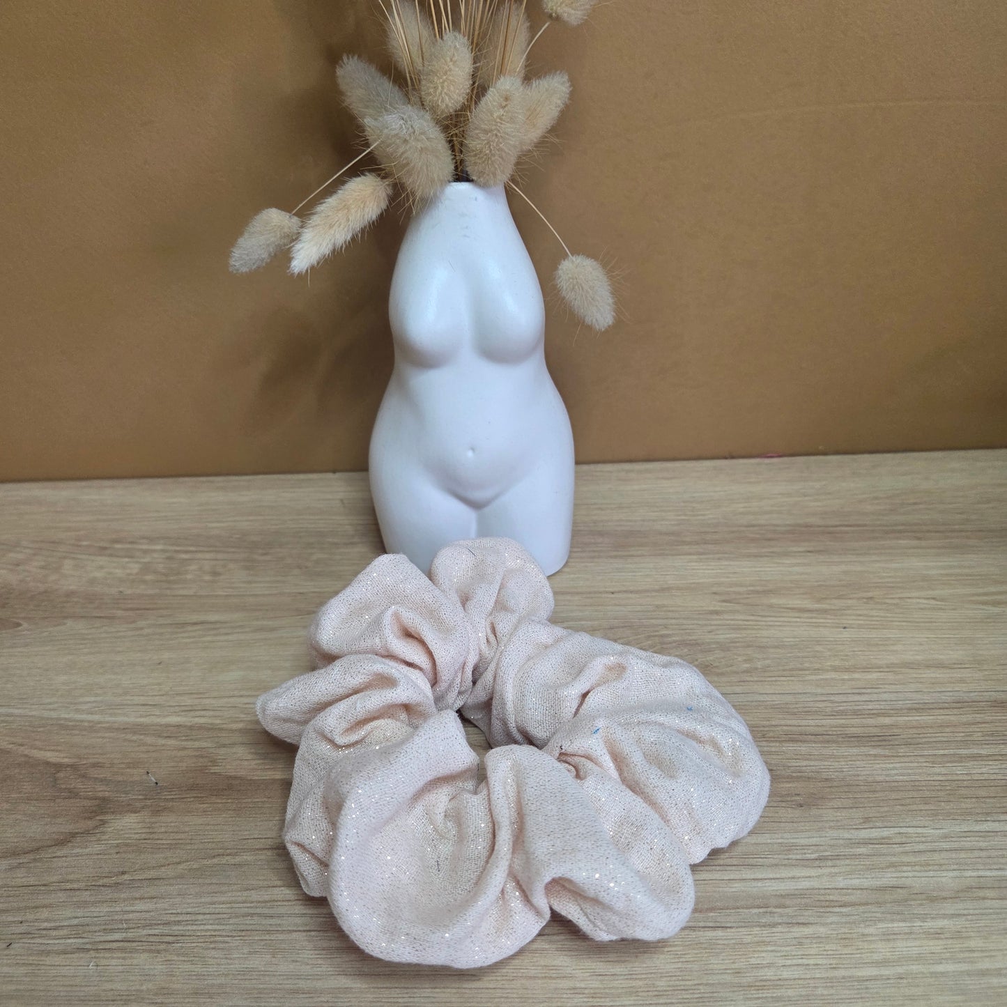 Chouchou gaze de coton beige pailleté