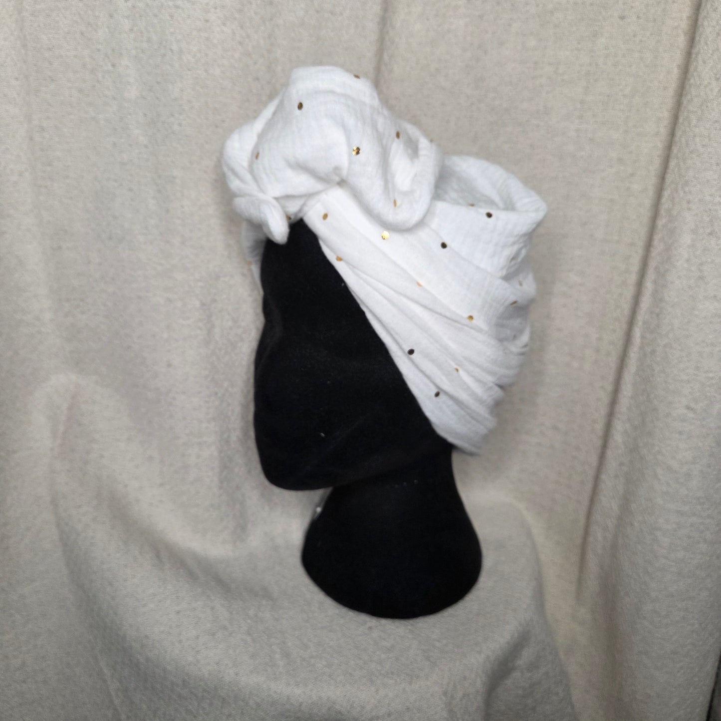 GAZE DE COTON BLANC À POIS